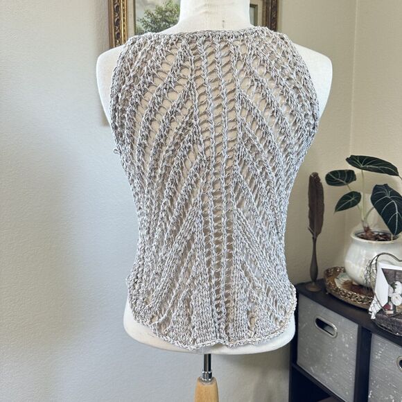 COPY - Eileen Fisher Womens Beige Sleeveless Scoop Neck Open Knit Linen Blend T… - Picture 2 of 12